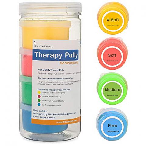 Premium Quality Therapy Putty (4 Pack, 3-oz Each) for Hand Exercise: Variable Resistance Containers for Rehab Therapy and Stress Relief by Thera FlintRehab 